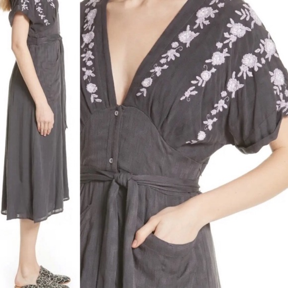 Free People Embroidered Tie Waist Midi Dress - Picture 2 of 10